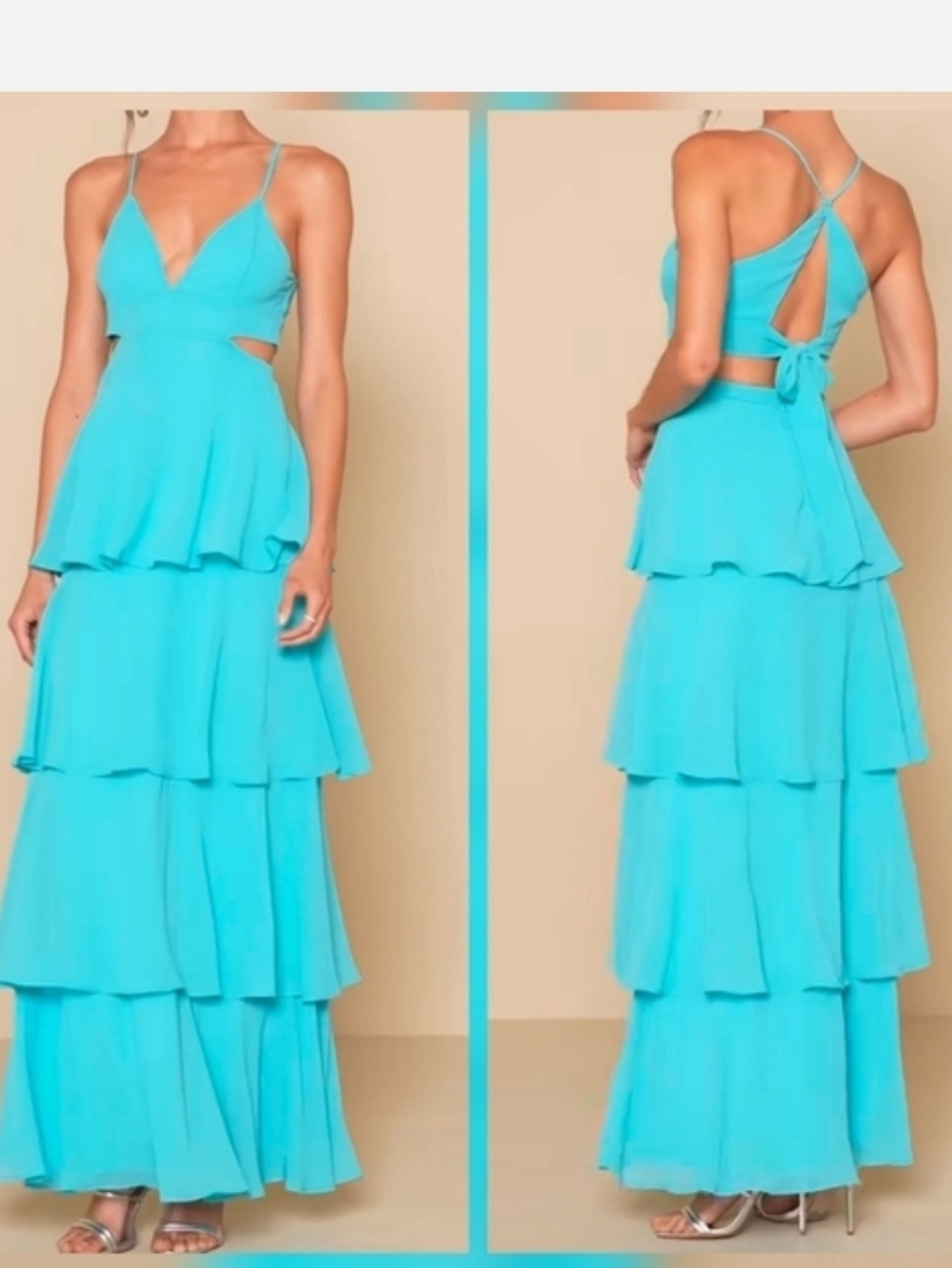 Lulu's Aqua Blue Tier And Now Ruffle Maxi Dress Sz XS